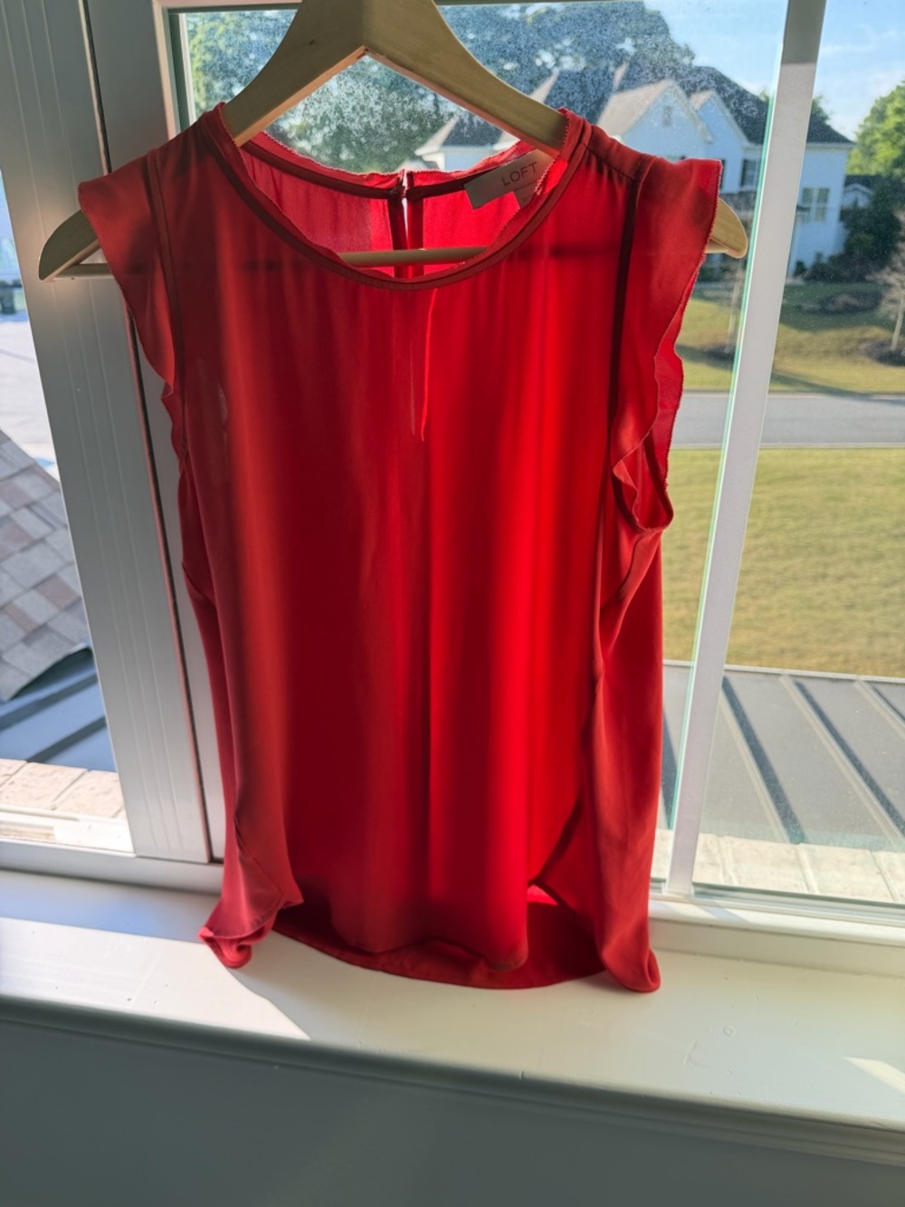 LOFT Red Sleeveless Ruffle-Trim Camisole